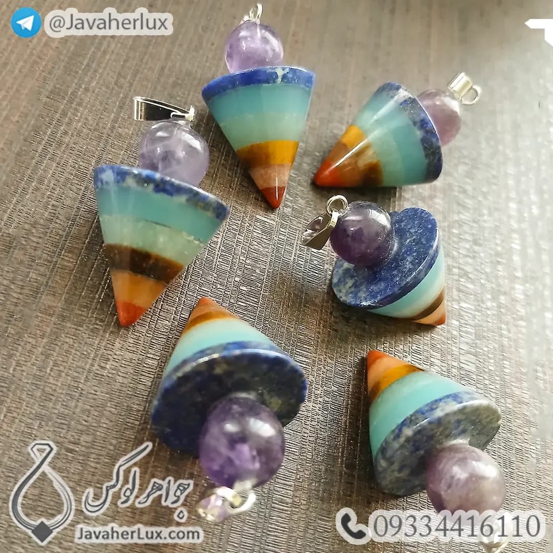 شاقول هفت چاکرا سنگ اصلی مدل پندولوم 7 Chakra Pendulum _ کد 400512 — تصویر ۳