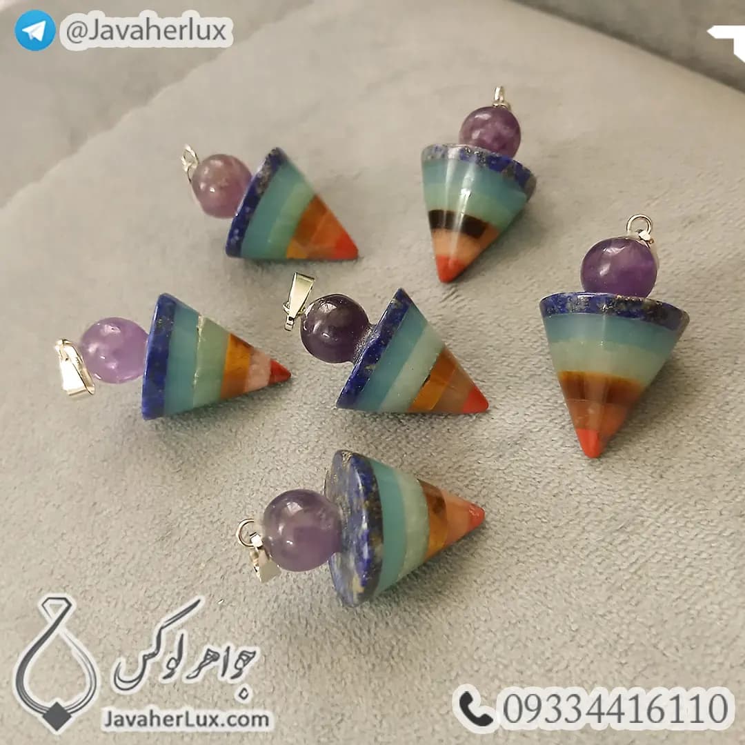 شاقول هفت چاکرا سنگ اصلی مدل پندولوم 7 Chakra Pendulum _ کد 400512 — تصویر ۴