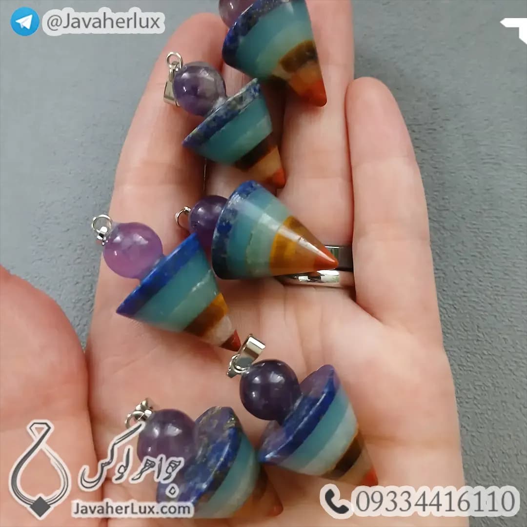 شاقول هفت چاکرا سنگ اصلی مدل پندولوم 7 Chakra Pendulum _ کد 400512 — تصویر ۷