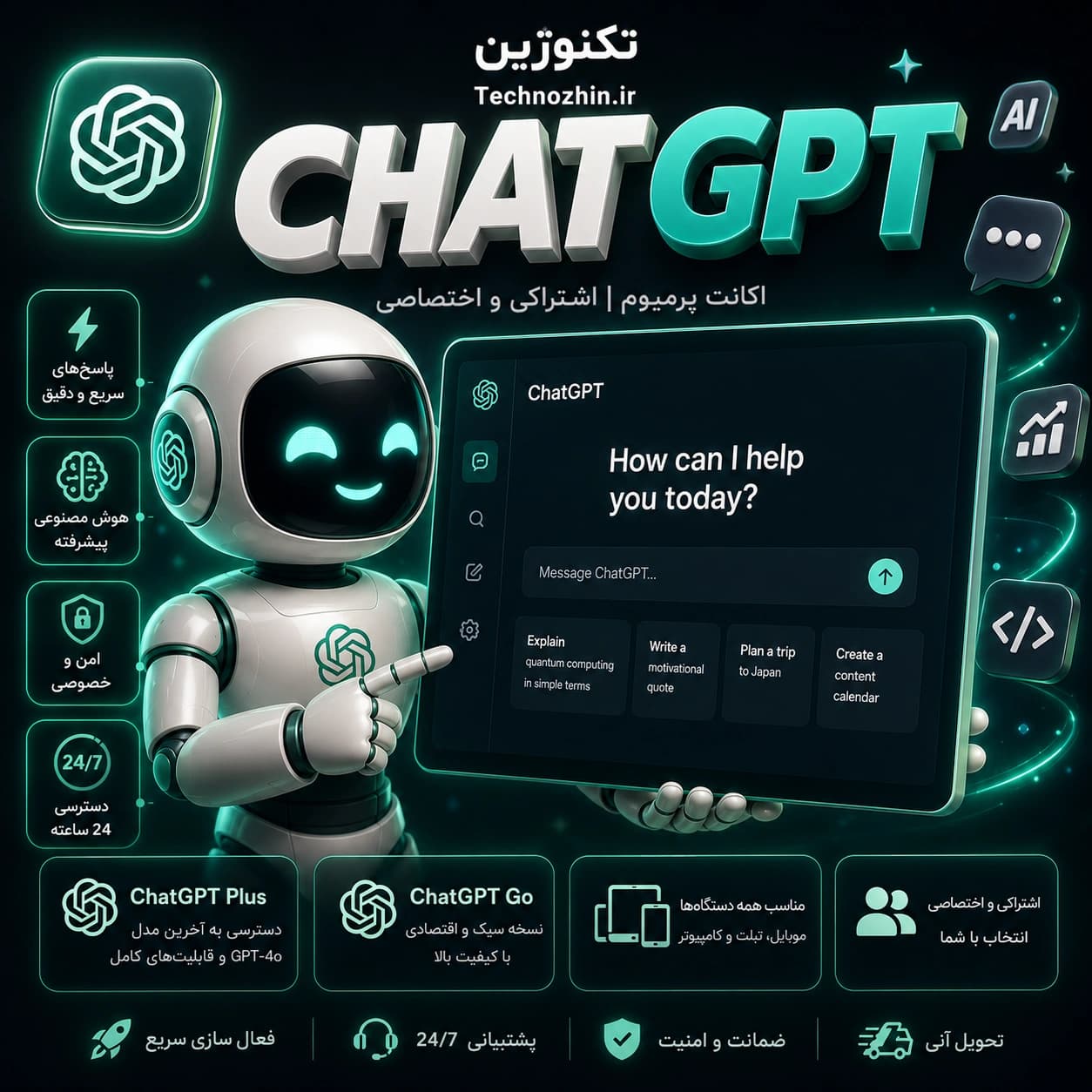 اکانت ChatGPT Plus و Go | اشتراکی، اختصاصی ایمیل شخصی و ایمیل آماده | تحویل سریع — تصویر ۲
