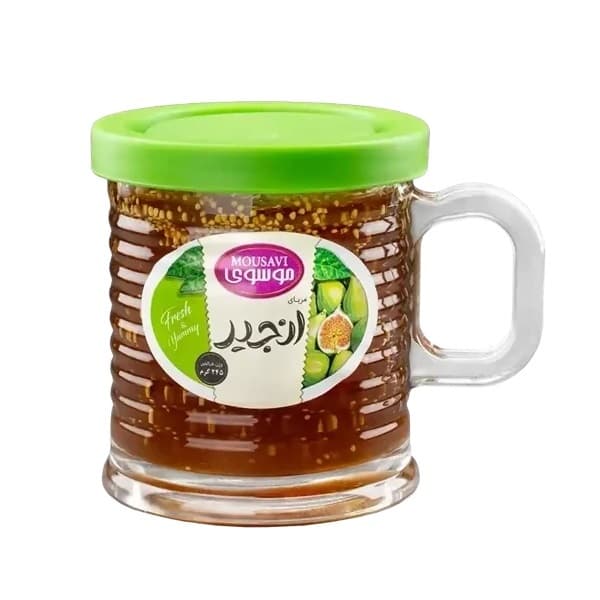 مربای انجیر (طرح لیوان دسته دار) 245 گرمی موسوی در بسته بندی 12 عددی