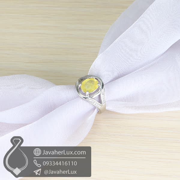 انگشتر نقره زنانه یاقوت زرد _ کد : 100585 — تصویر ۲