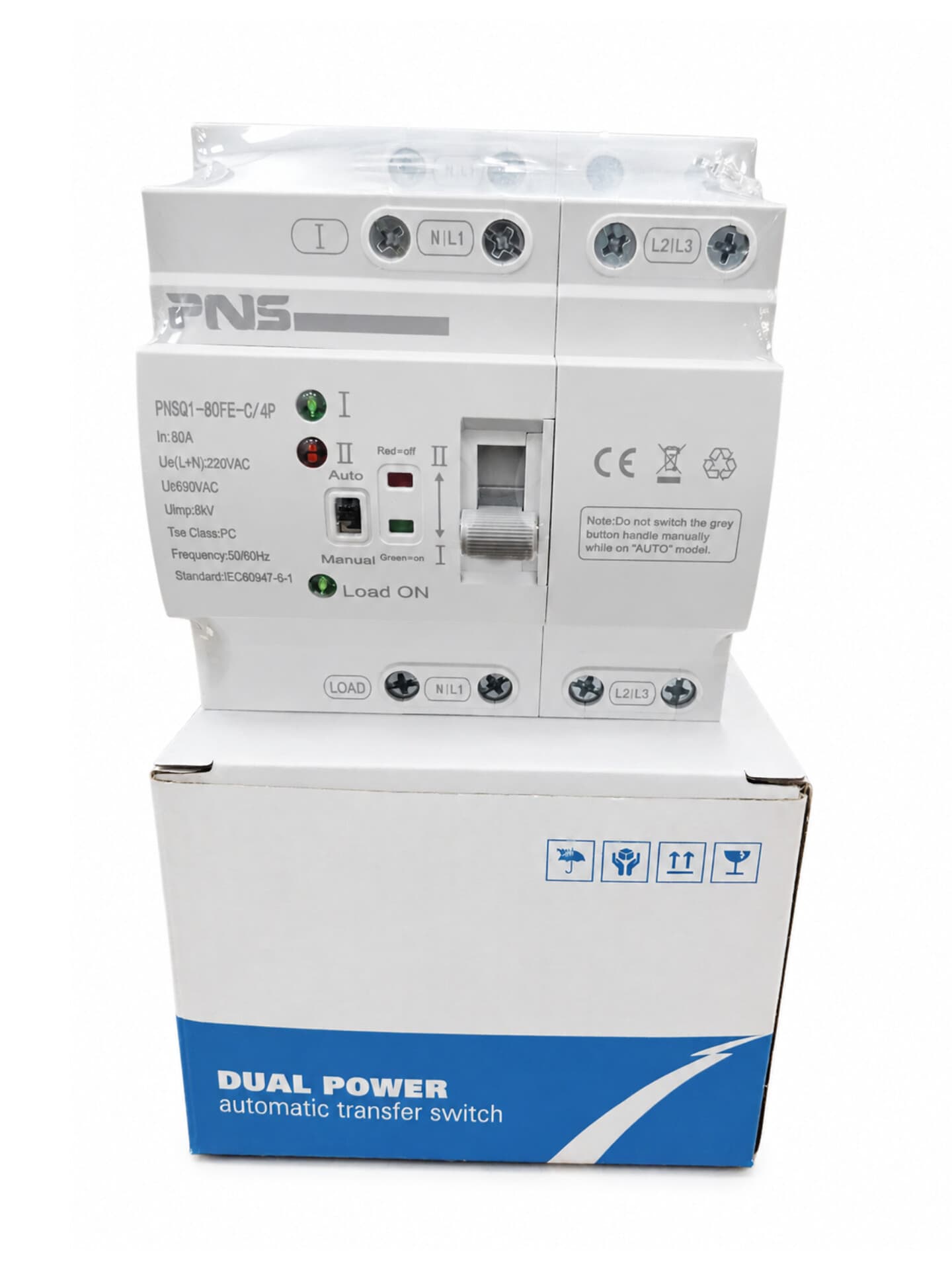 کلید چنجاور موتوردار سه فاز ۸۰ آمپر PNS مدل PNSQ1-80FE-C/4P — تصویر ۲