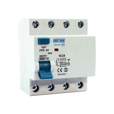 کلید محافظ جان چهار پل پارس فانال ۱۶ آمپر مدل PFR-4P-6K-30mA