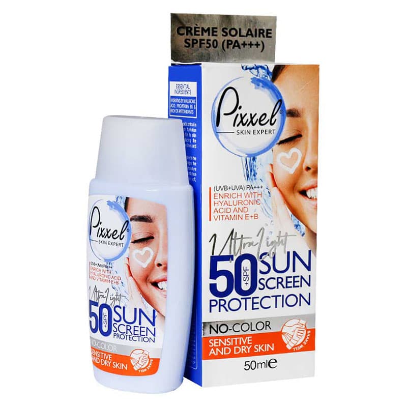 کرم ضد آفتاب بدون رنگ SPF50 پیکسل مناسب پوست خشک و حساس 50 میلی لیتر