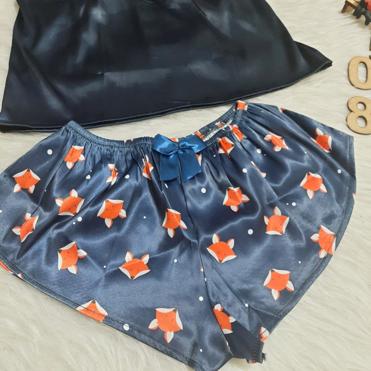 ست تاپ و شورت ساتن طرح روباه Ladylala کد 5088 — تصویر ۴