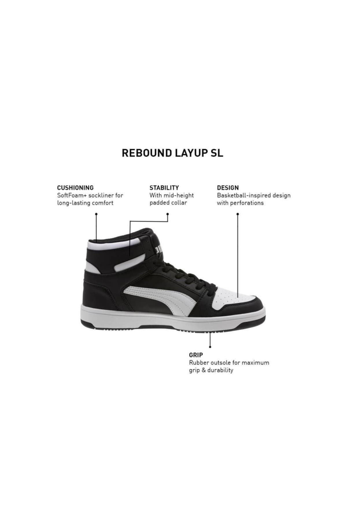 کفش کتانی ساق بلند مردانه مشکی مدل Rebound Lay Up Sl پوما — تصویر ۲