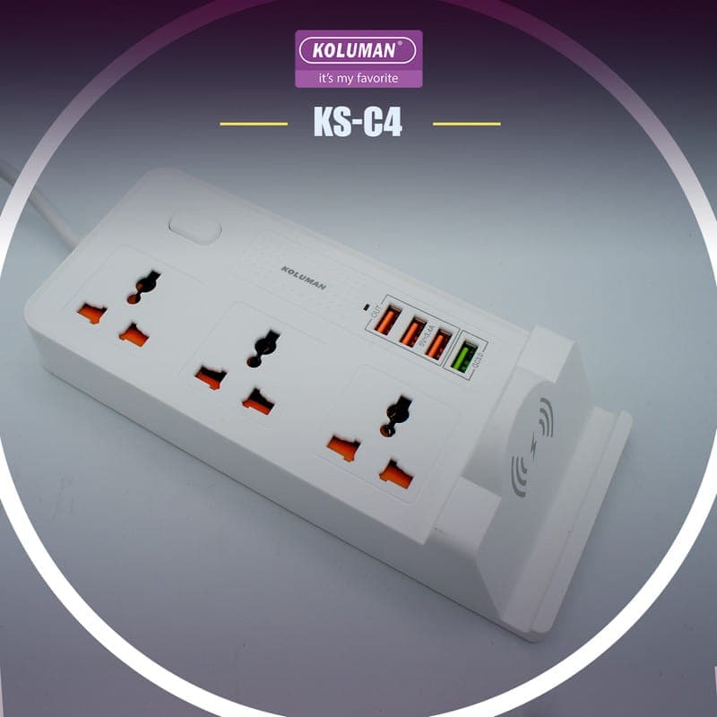 شارژر و سه راهی برق کلومن مدل KS-C4 مجهز به شارژر وایرلس — تصویر ۵