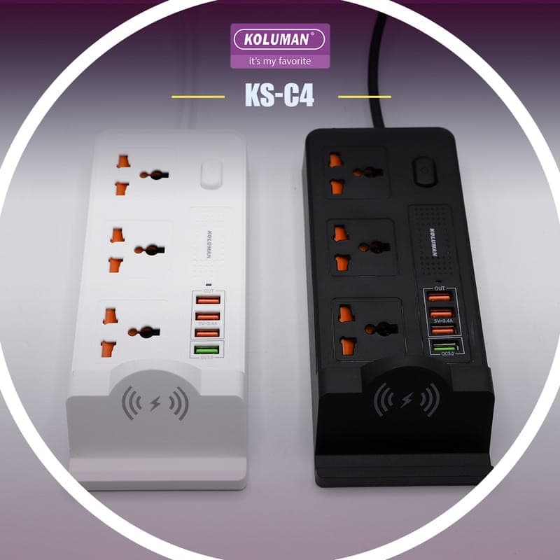 شارژر و سه راهی برق کلومن مدل KS-C4 مجهز به شارژر وایرلس — تصویر ۷