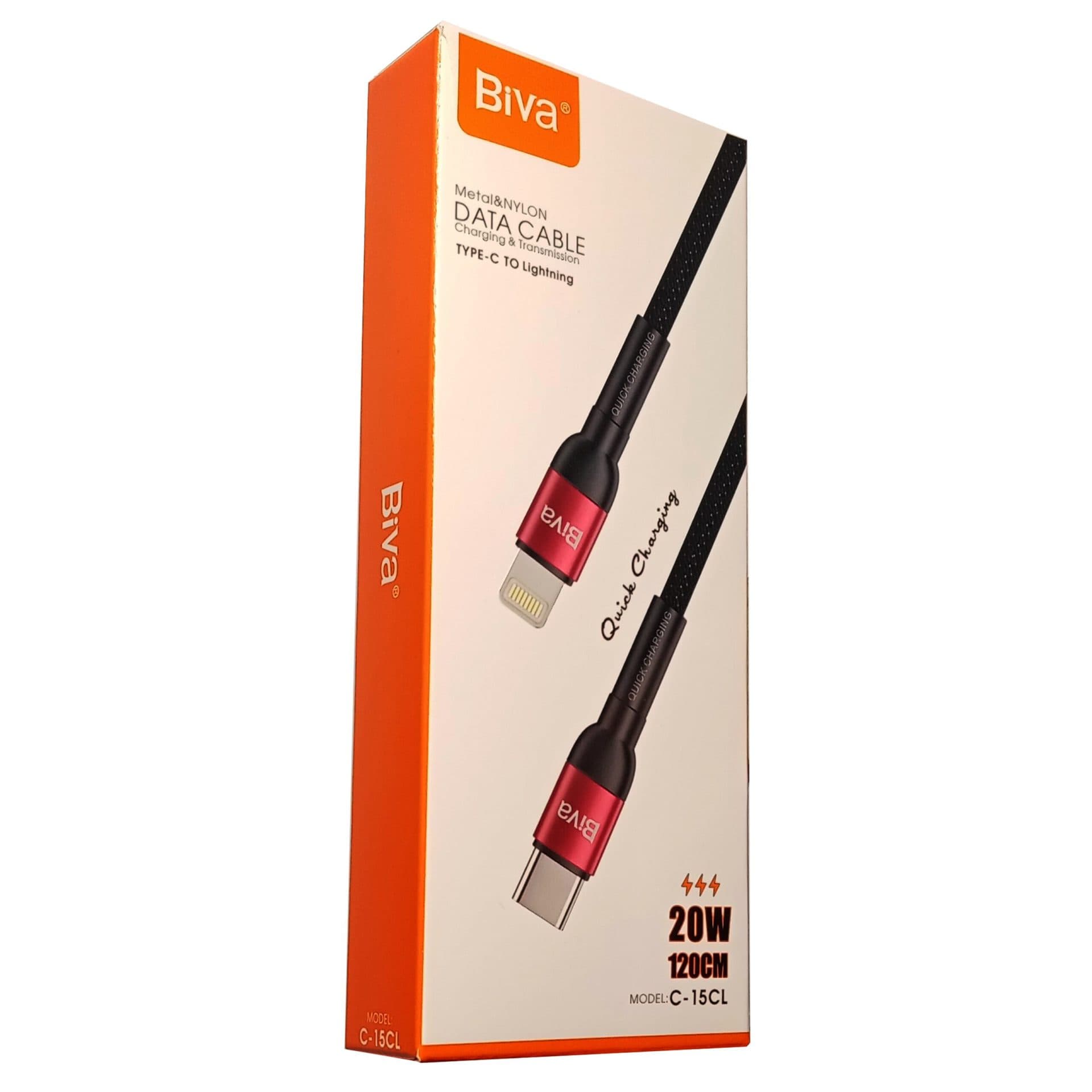 کابل فست شارژ Type-C به Lightning (آیفون) بیوا (Biva) مدل C-15CL طول 1.2 متر، 20 وات — تصویر ۲