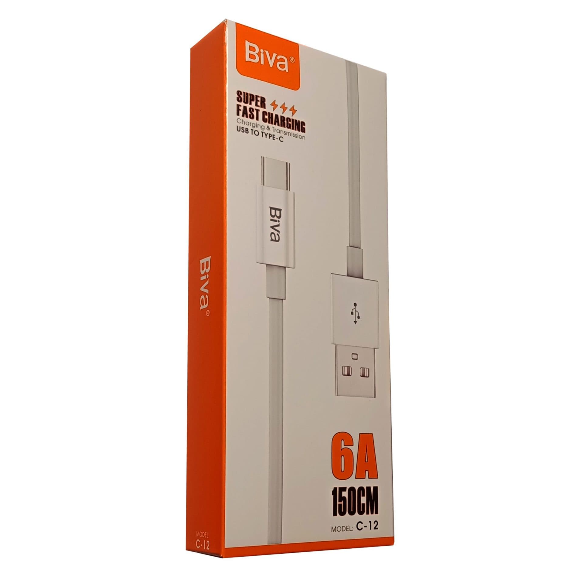 کابل سوپر فست شارژ USB به Type-C بیوا (Biva) مدل C-12 طول 1.5 متر، 6 آمپر — تصویر ۳
