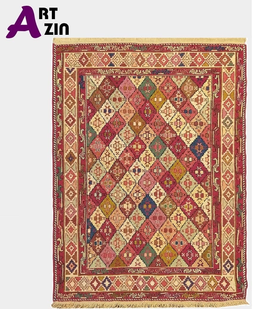 گلیم دستباف سوزنی پادری دستبافت 1/5 متری نقشه شطرنجی کد: 460 — تصویر ۲