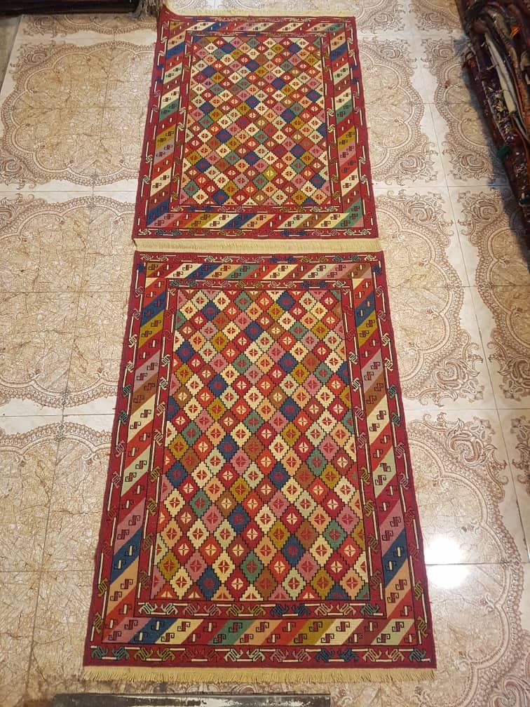 گلیم دستباف سوزنی پادری دستبافت 1/5 متری نقشه شطرنجی کد: 460 — تصویر ۴