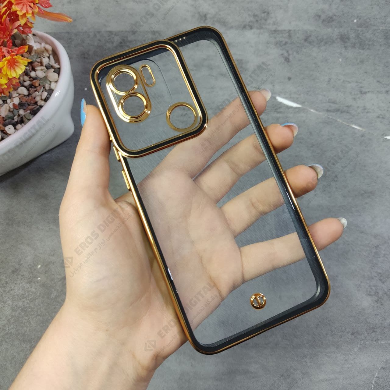 قاب گوشی Space پشت شفاف Redmi A1 Plus دور طلایی