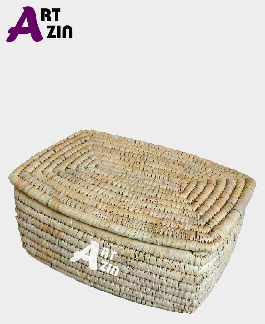 سبد حصیری مستطیل باکس نظم دهنده درب دار – کد: 219