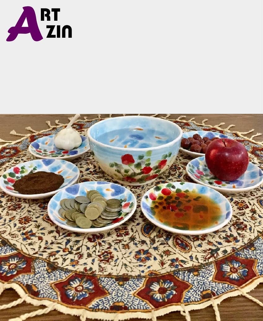 هفت سین سرامیکی طرح گل و ماهی قرمز ۷ تکه – کد : 306
