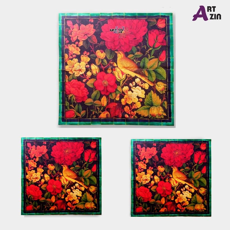 ست رومیزی و عسلی مخمل سنتی 90 و 60 سانتی طرح گل و مرغ کد: 1 – 610