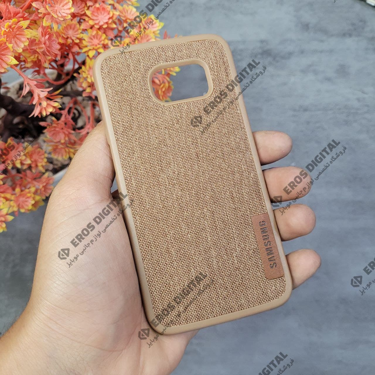 گارد گوشی Samsung Galaxy S6 Edge ژله ای پشت پارچه ای لوگو چرم