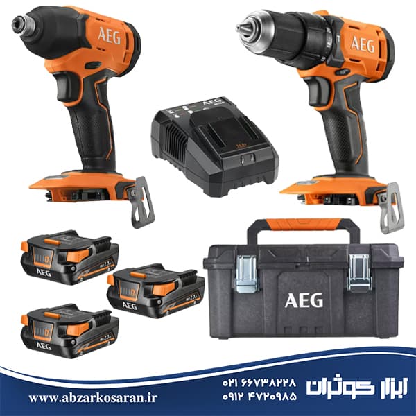 کیت دریل چکشی و پیچ گوشتی شارژی آاگ AEG مدل BSS18C2+BSB18G4
