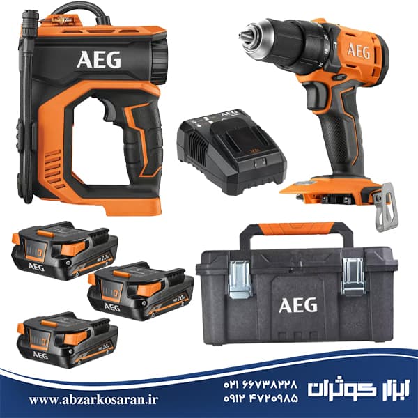 کیت دریل چکشی و کمپرسور باد شارژی آاگ AEG مدل BK18C+BSB18G4