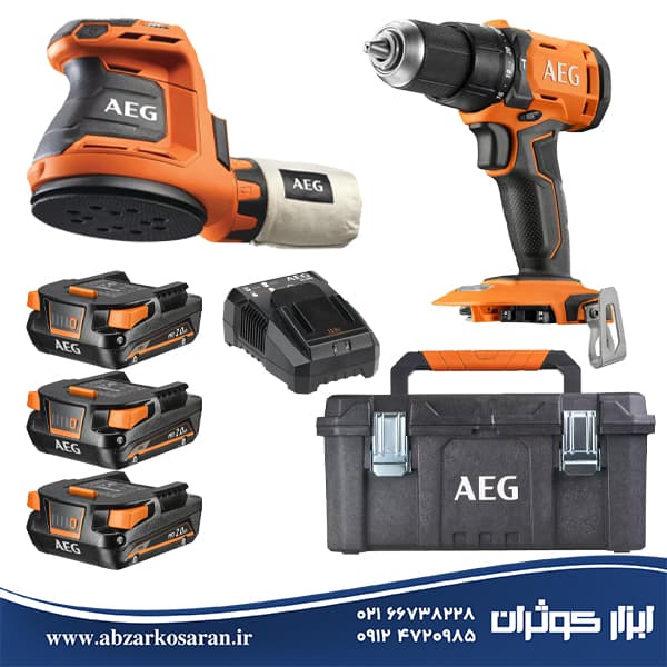 کیت دریل چکشی و سنباده شارژی آاگ AEG مدل BEX18-125+BSB18G4
