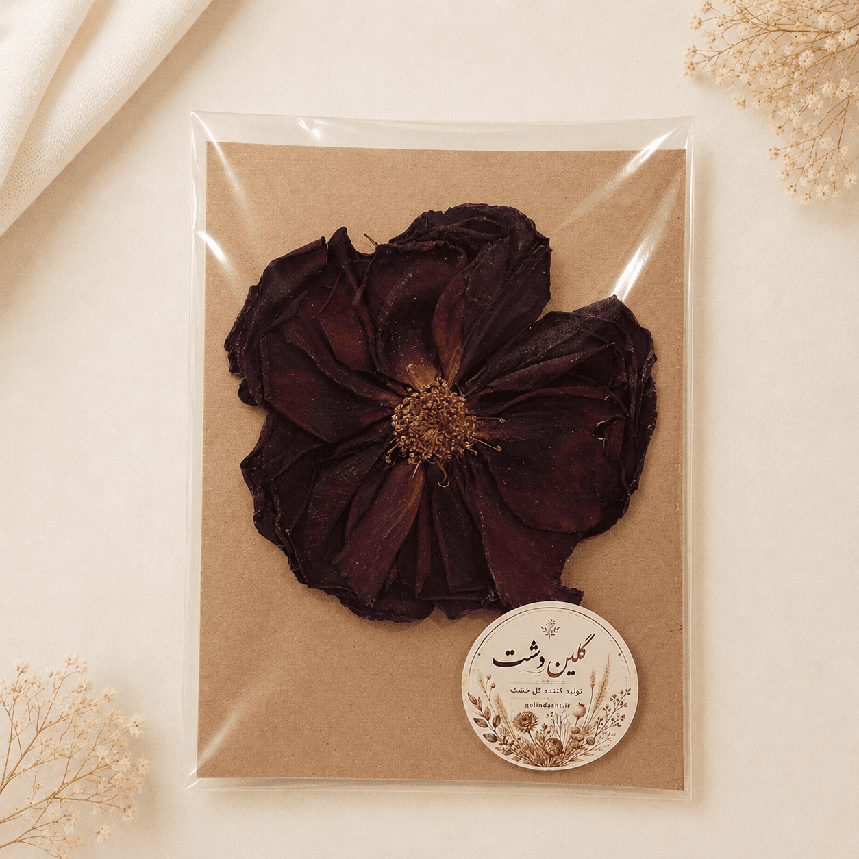 سرگل رز بزرگ خشک طبیعی – طیف زرشکی بادنجانی (۱ عددی گل درشت)