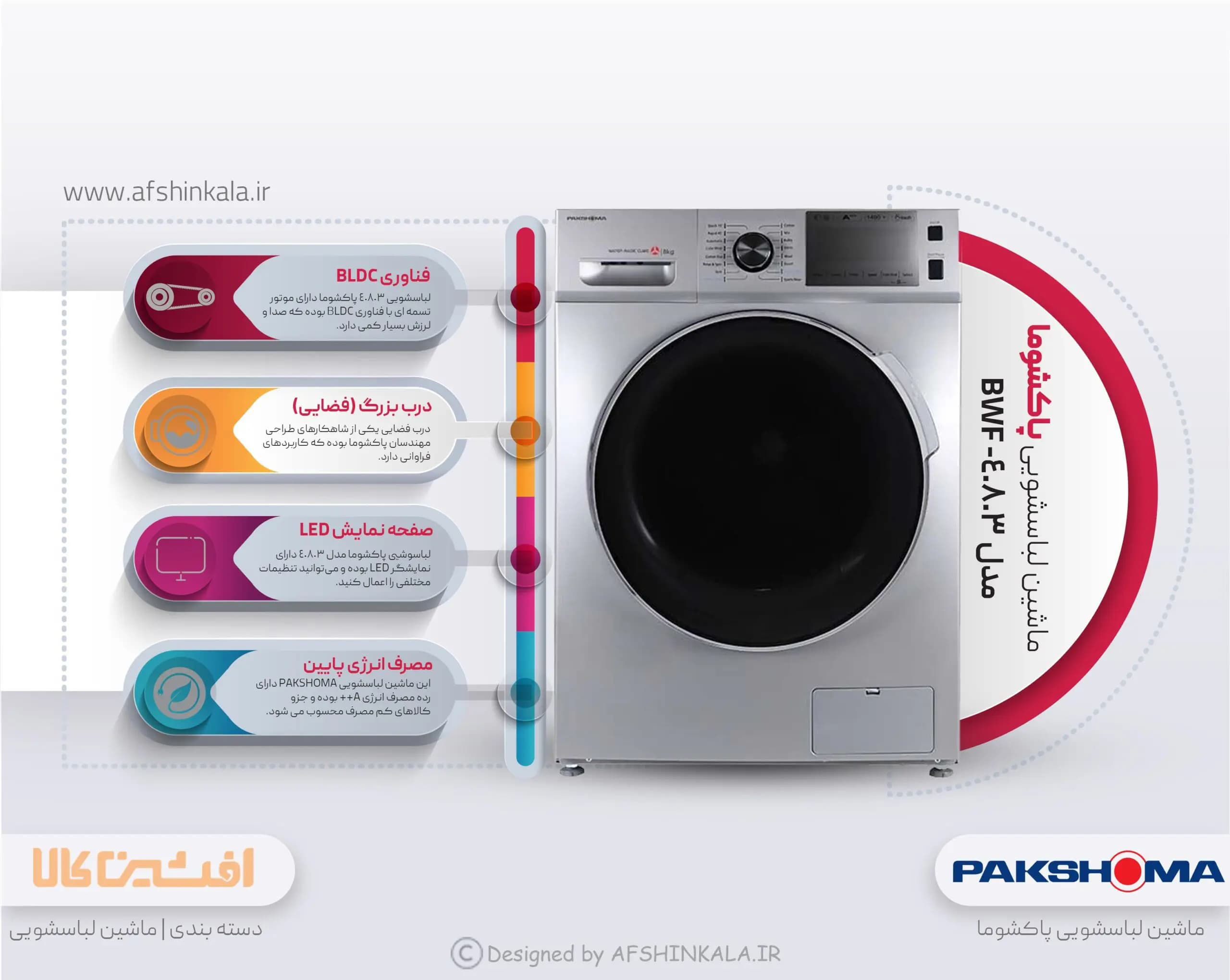 ماشین لباسشویی پاکشوما مدل BWF 40803 ظرفیت 8 کیلوگرم — تصویر ۱۰