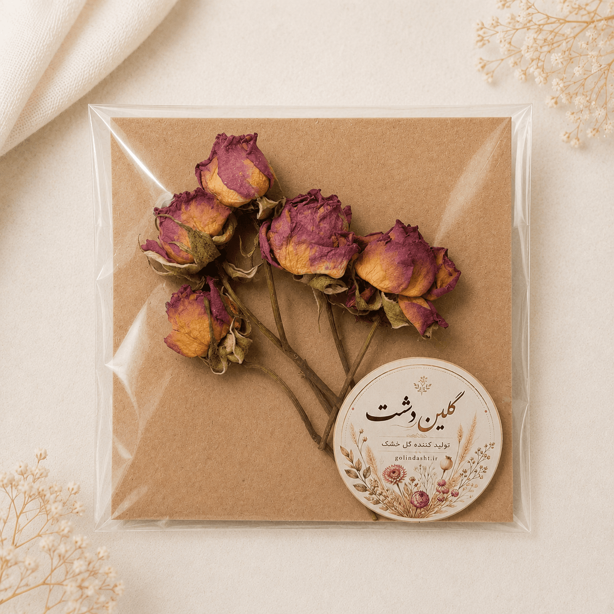 رز مینیاتوری خشک طبیعی لبماتیکی یاسی و کرم – (۵ شاخه تکگل)