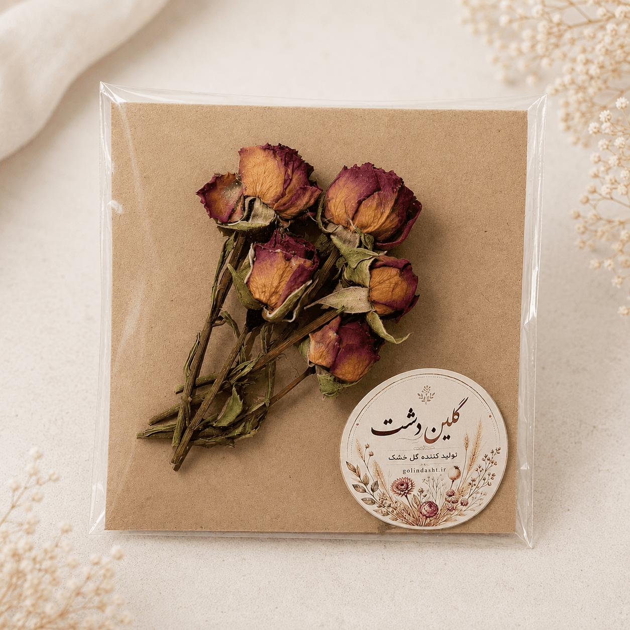 رز مینیاتوری خشک طبیعی طیف قرمز و صورتی آنتیک – (۵ شاخه تک‌گل)