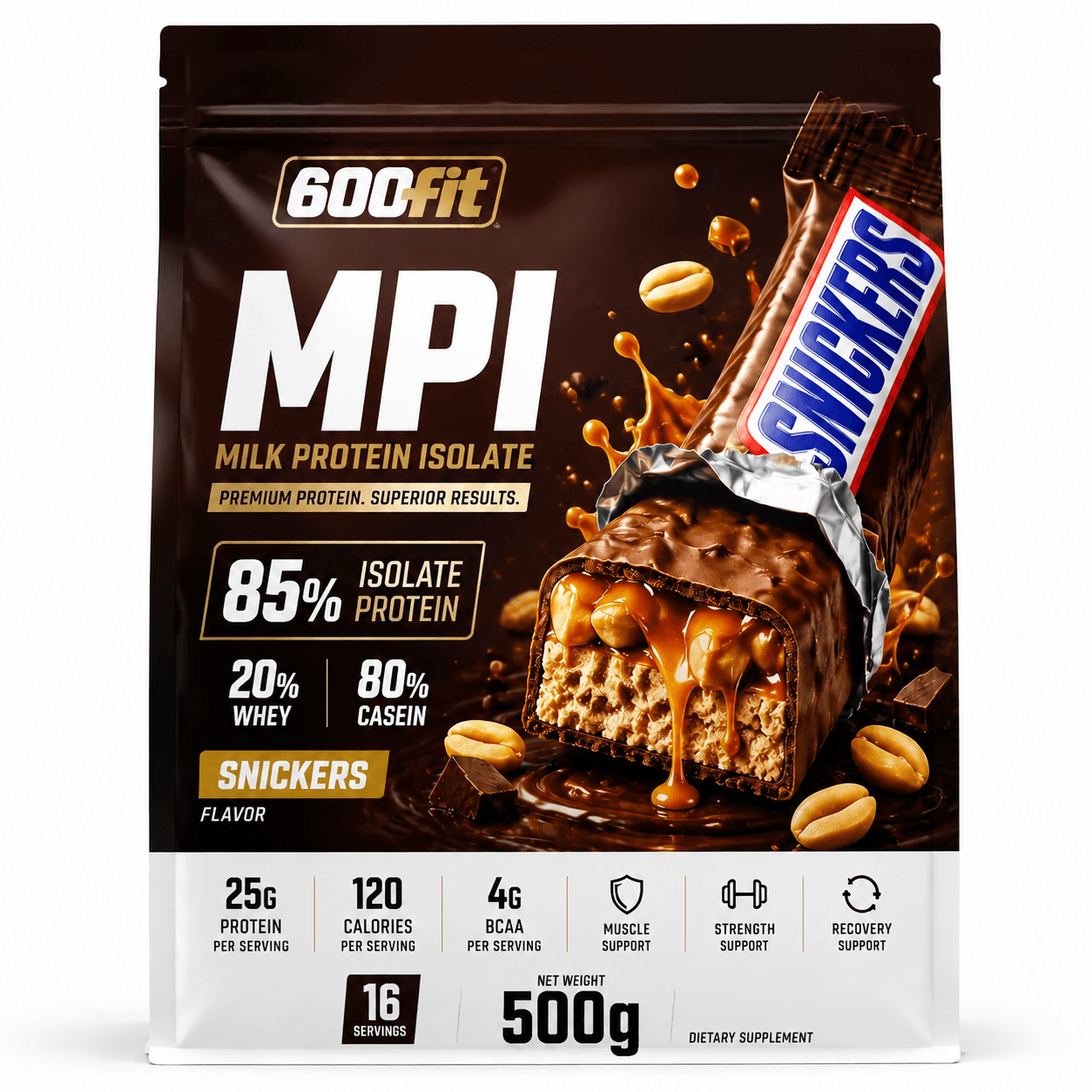 پودر پروتئین شیر ایزوله (MPI 85%) طعم اسنیکرز 500 گرمی