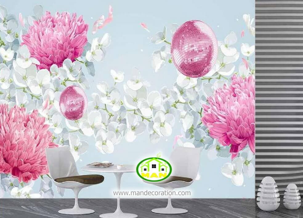 پوستر دیواری گلدار سه بعدی صورتی کد:713