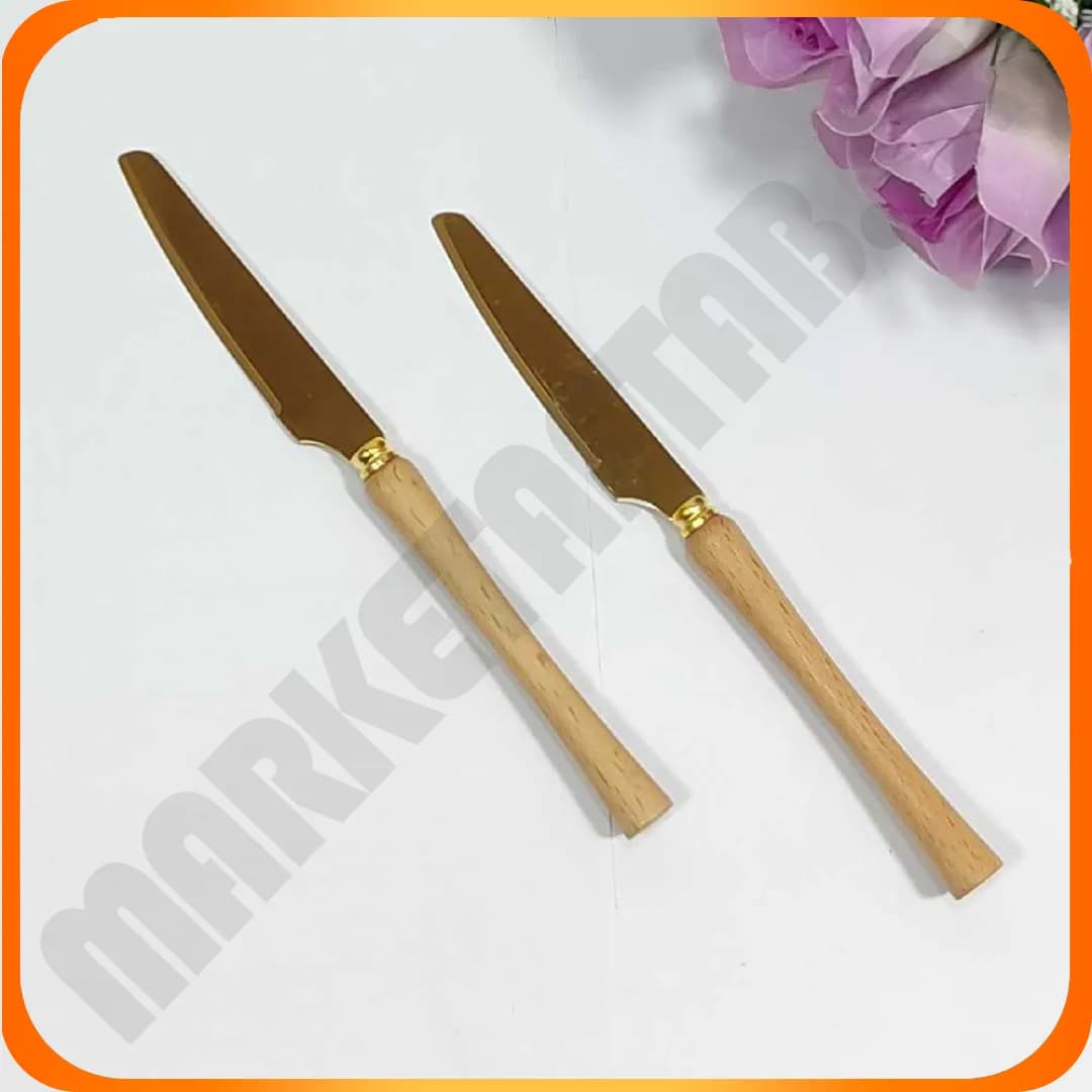 کارد میوه خوری طلایی دسته چوبی 7-47 کمرباریک