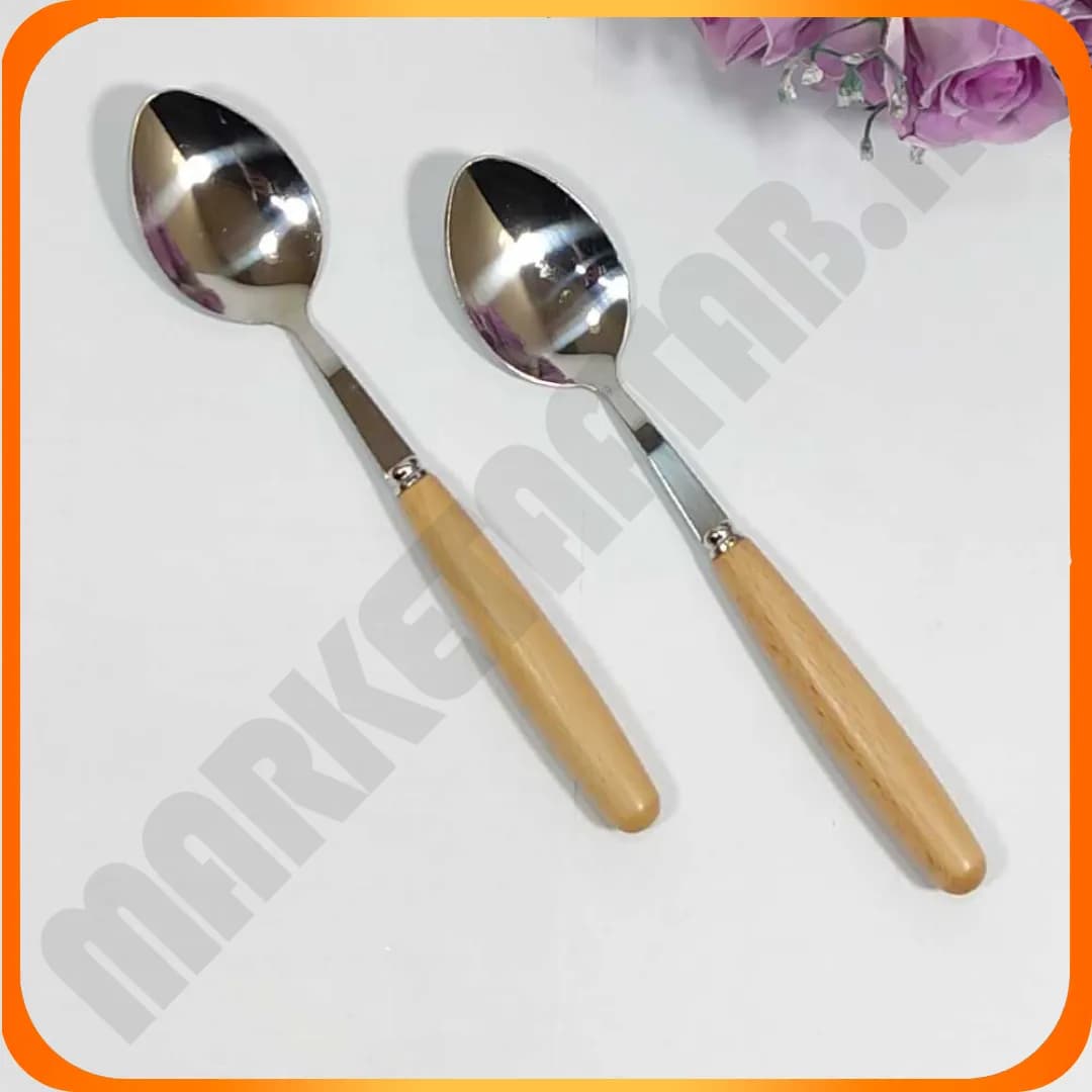 قاشق غذاخوری استیل 9-47 دسته چوبی