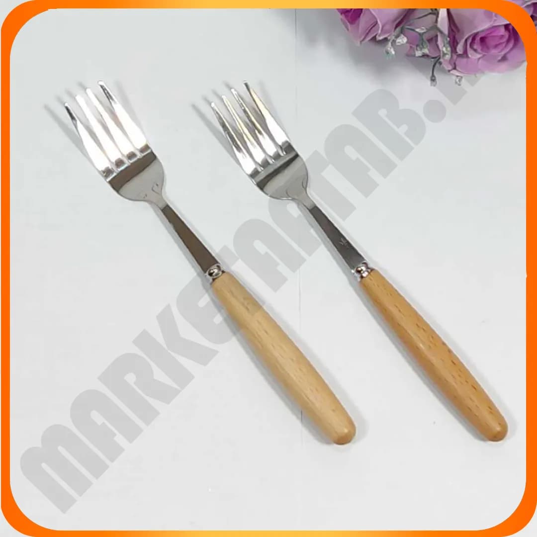 چنگال غذاخوری استیل 10-47 دسته چوبی