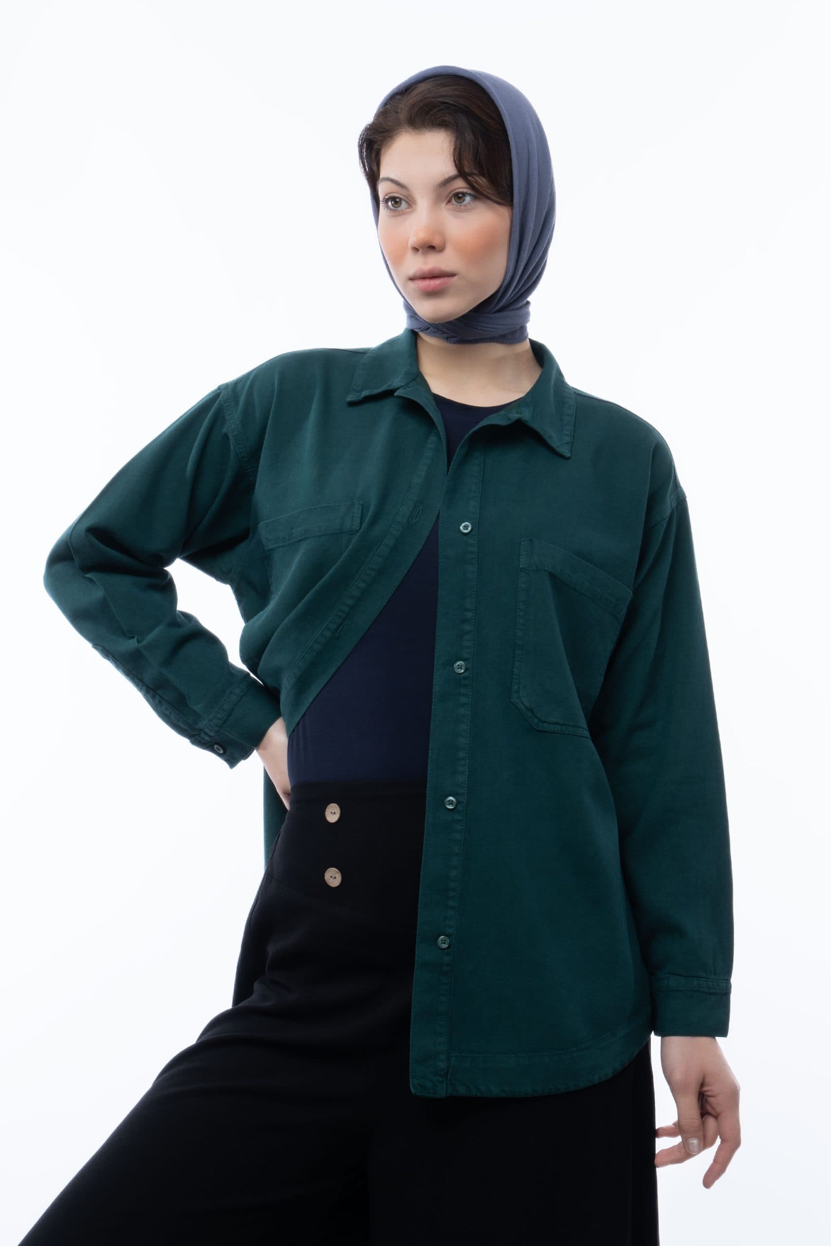 شومیز کتان ظریف سبز کله غازی 203007 — تصویر ۲