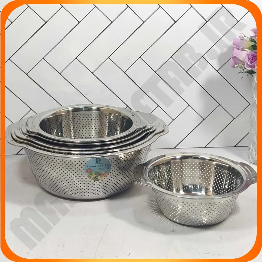 سرویس آبکش 6 پارچه دسته دار استیل ZB-1507 با جعبه زومبا