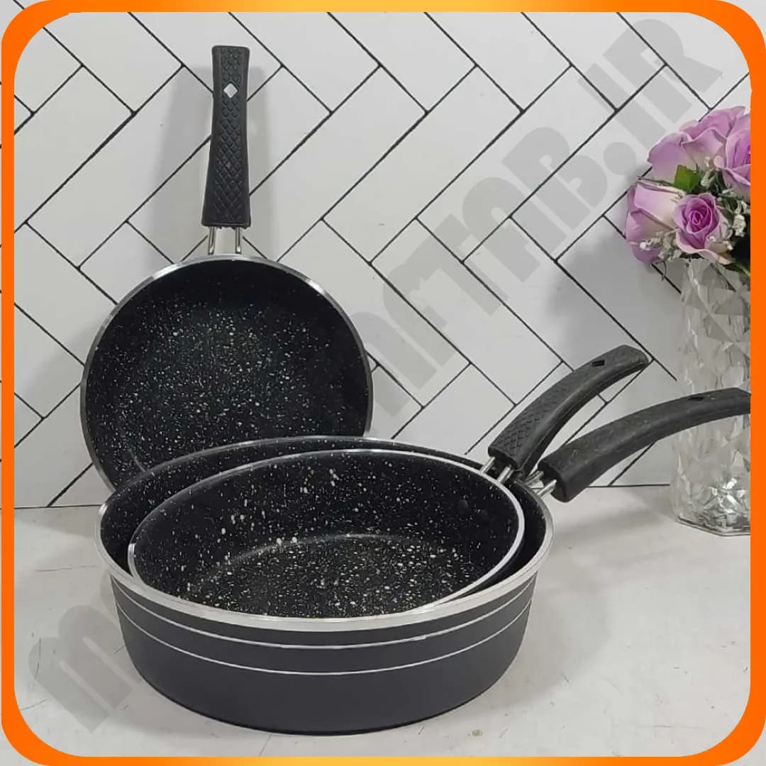 سرویس 3 تابه مشکی تک دسته(دسته مشکی) ساده زومبا