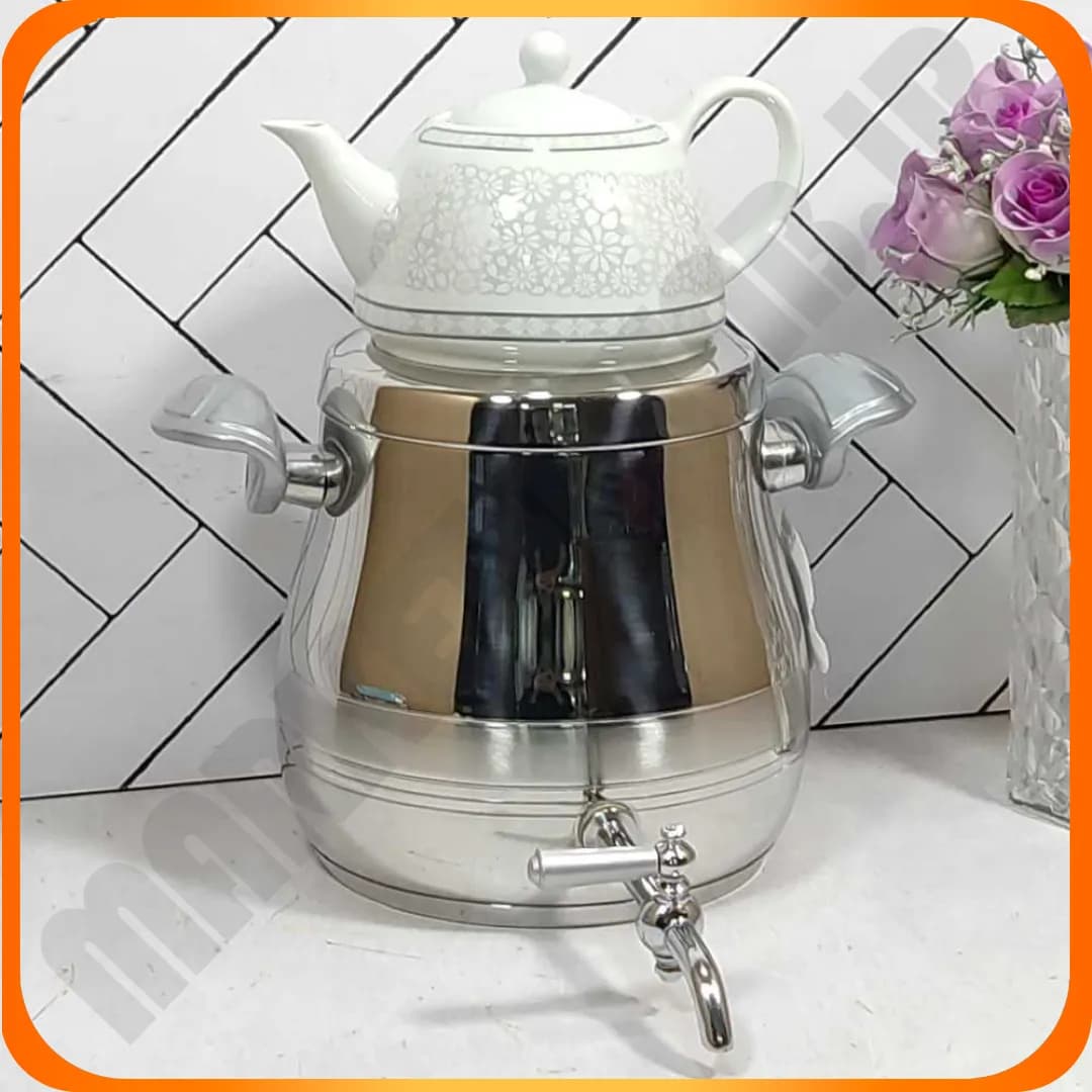 کتری قوری استیل مدل آتنا دسته باکالیت نقره ای ناسیونال