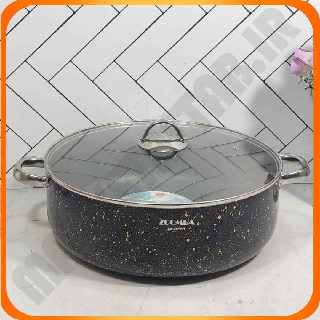 تابه درب پیرکس مشکی دو دسته سایز 34 گرانیتی زومبا