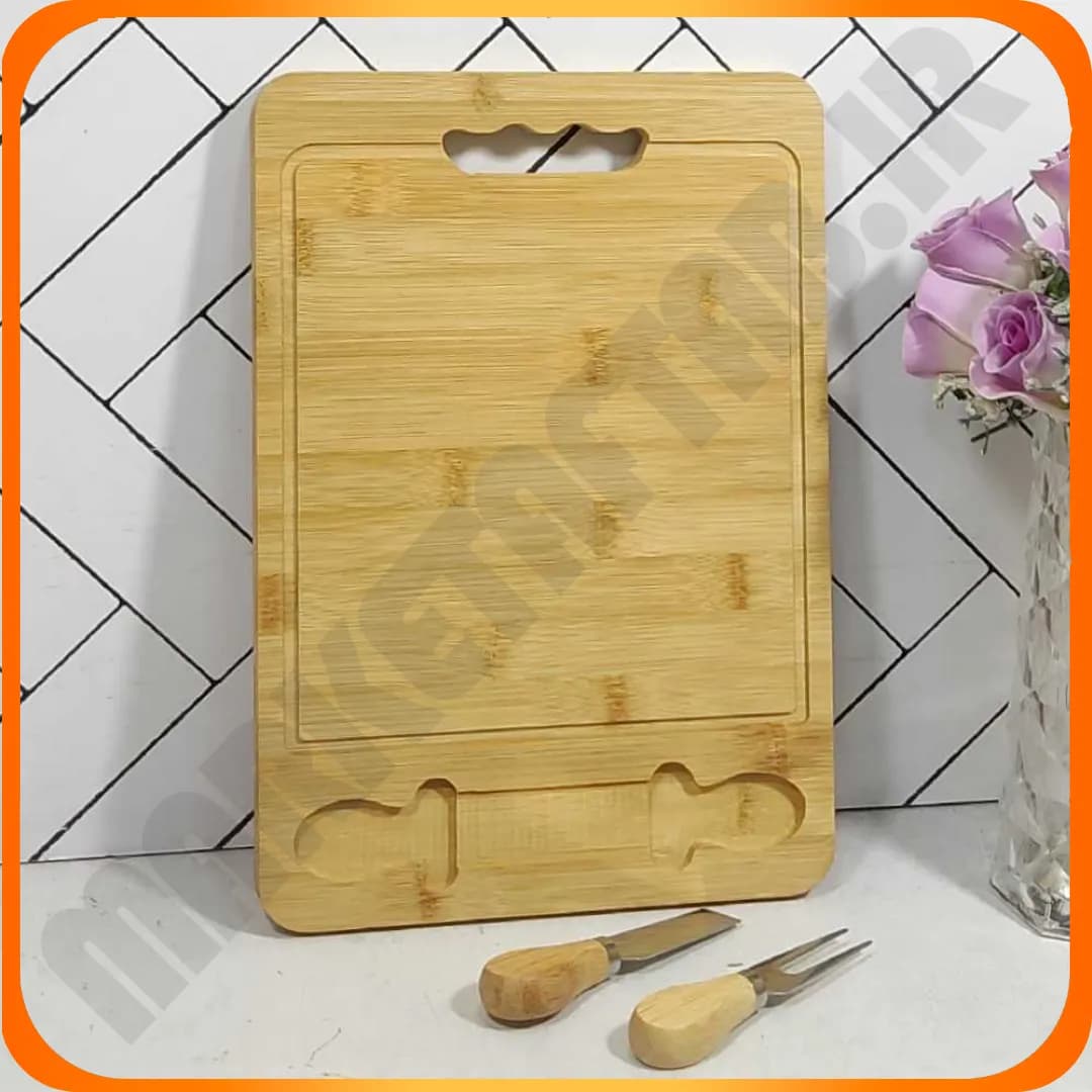 سینی دسته دار سرو صبحانه همراه با (چنگال-کارد) چوبی