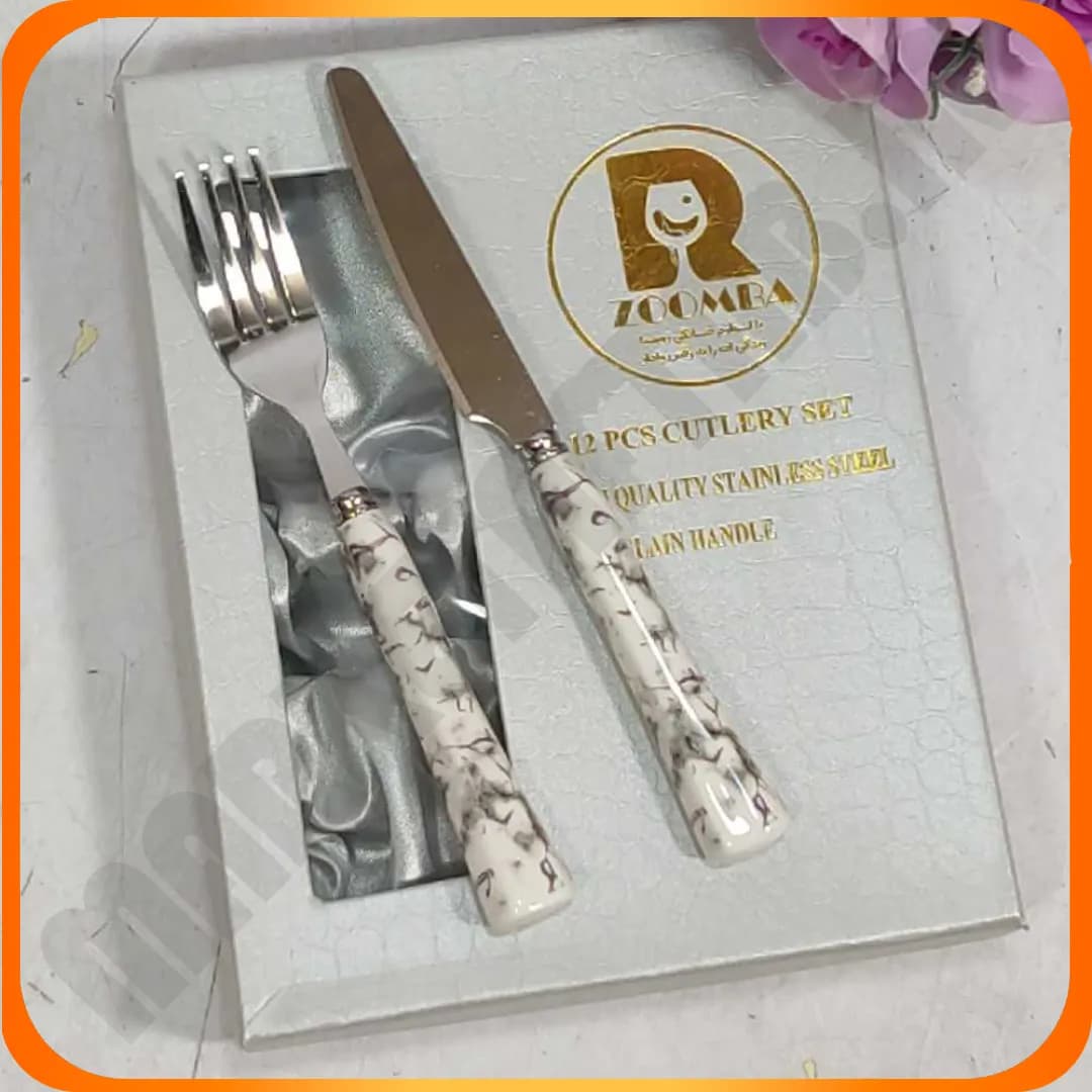 ست کارد و چنگال جعبه ای ماربل نقره ای زومبا
