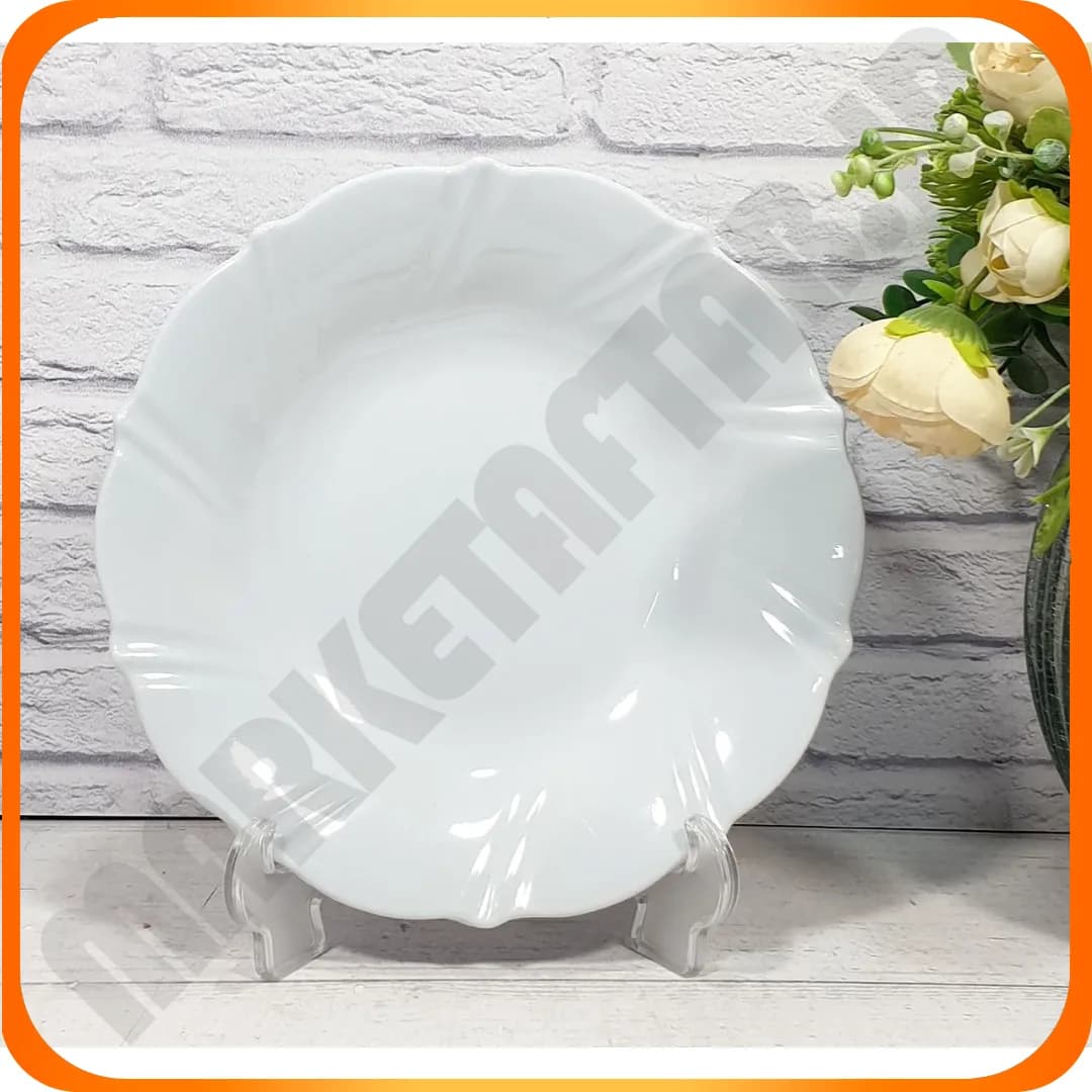 115بشقاب گرد کنگره گودخورشت خوری برجسته سلنا سفید ملامین اپال جام