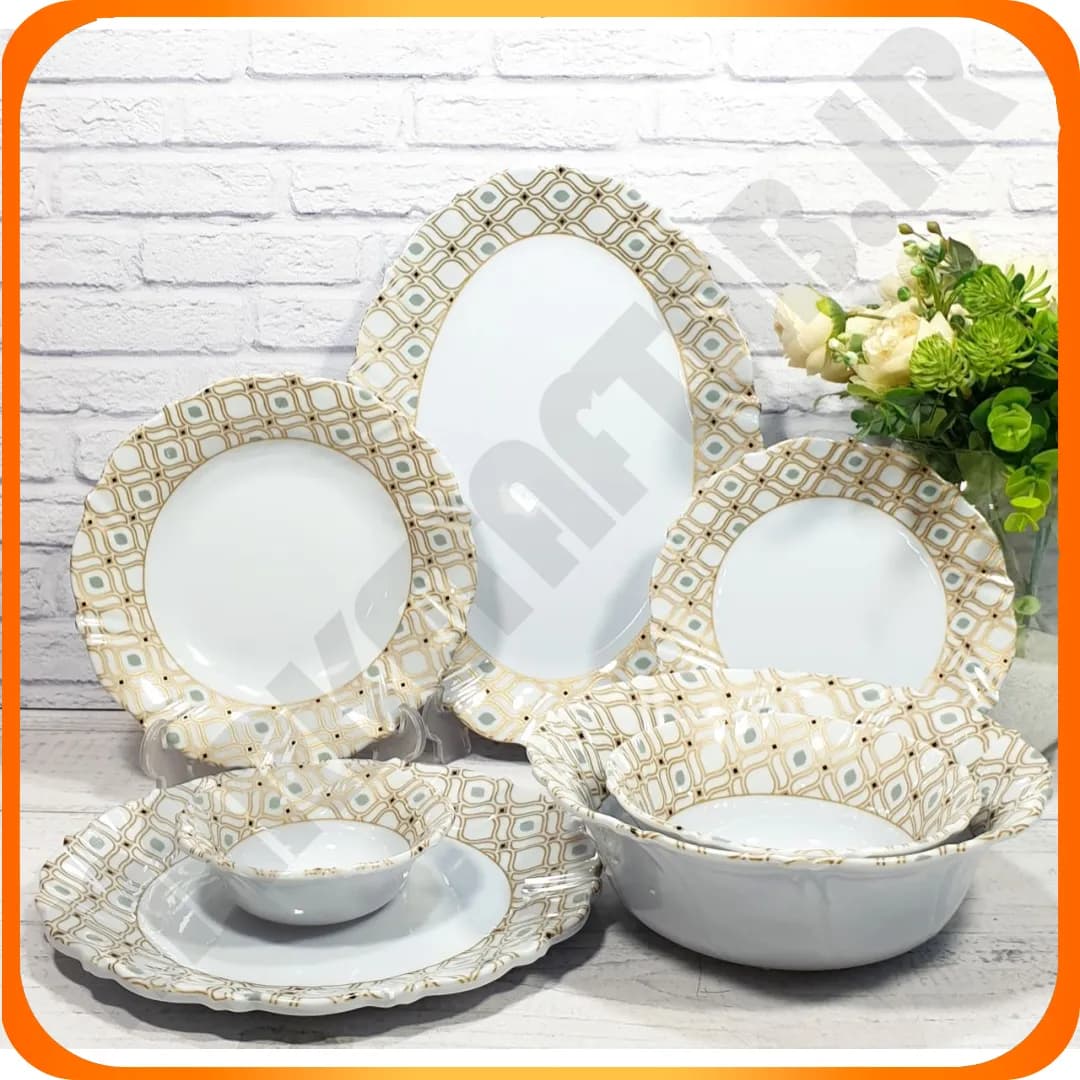 سرویس 33 پارچ گرد نیلوفری برجسته سلنا شارون ملامین اوپال جام