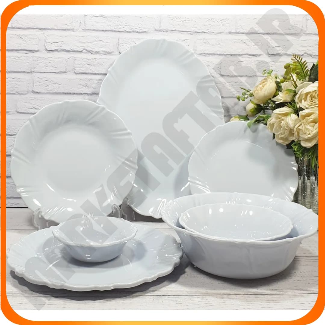 سرویس 33 پارچه گرد نیلوفری برجسته سلنا سفید اپال جام