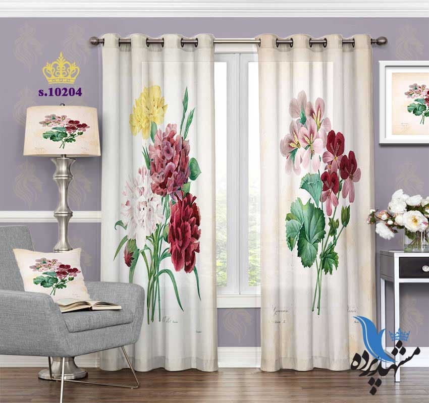 پرده پانچ گلدار طرح دسته گل S10204