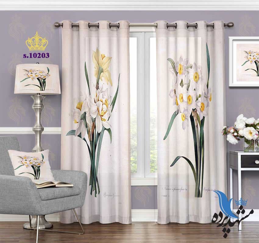 پرده پانچ گلدار طرح دسته گل S10203