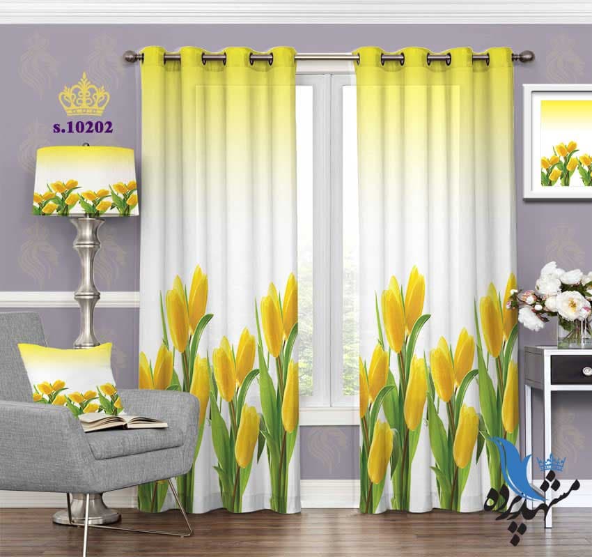 پرده پانچ گلدار طرح گل لاله زرد S10202