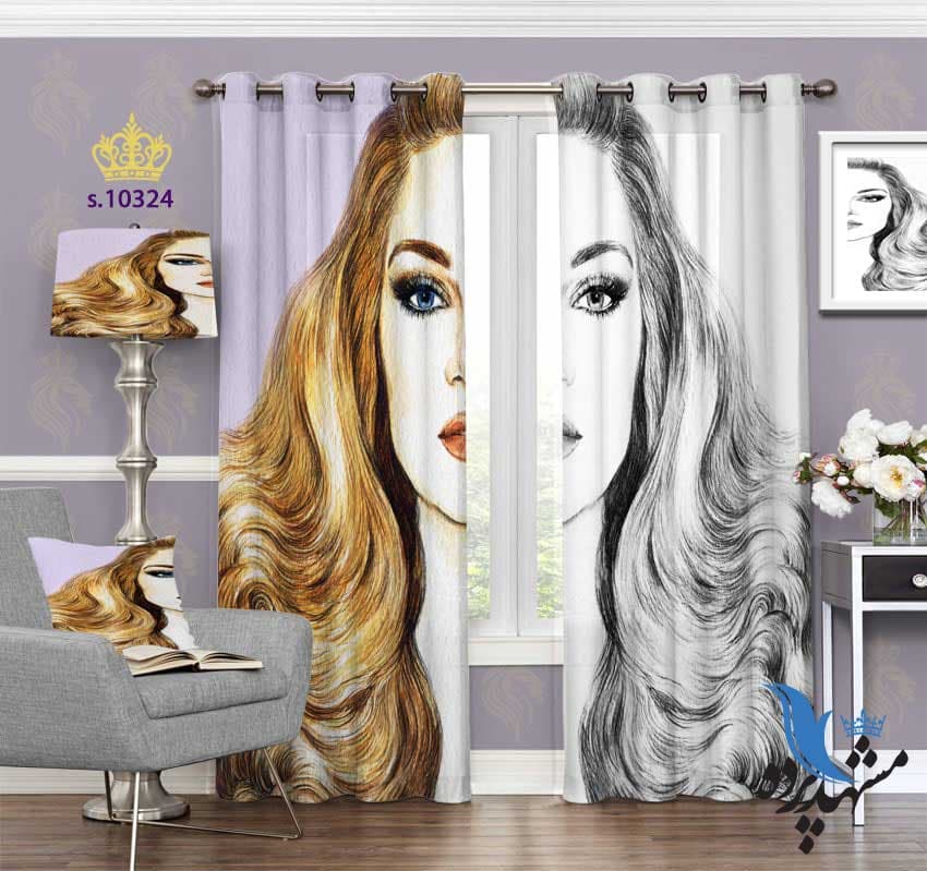 پرده پانچ چهره طرح نیم رخ رنگی سیاه سفید S10324