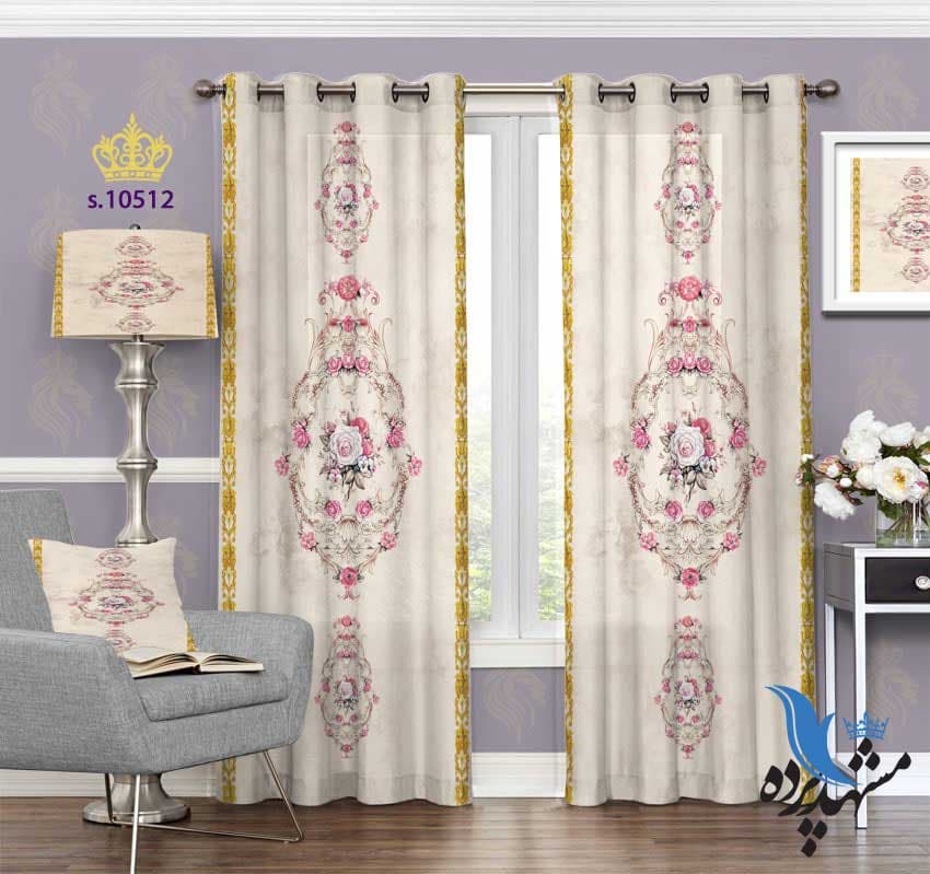 پرده پانچ گلدار طرح گل قرمز S10512