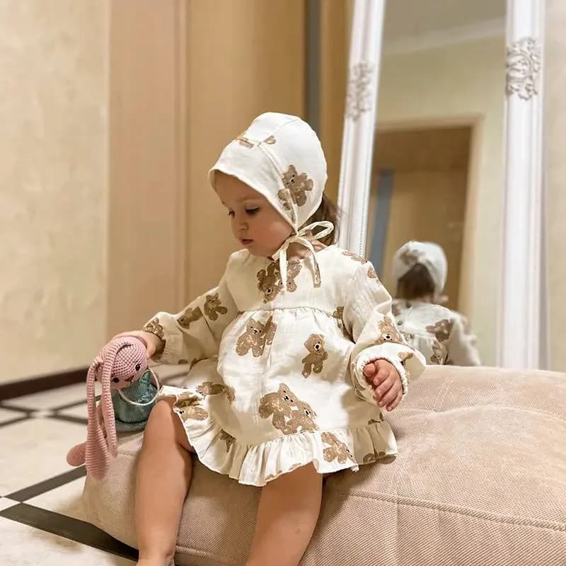 ست سه تیکه دخترانه پیراهن شورت طرح تدی — تصویر ۷